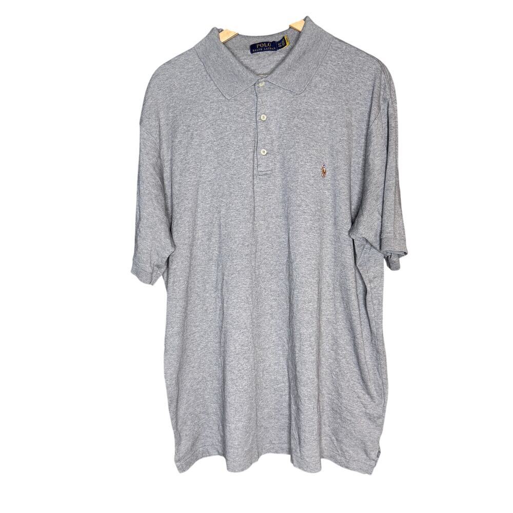 Polo Ralph Lauren Polo Shirt Men 2XLT Gray Short Sleeve Cotton Tall Classic Logo